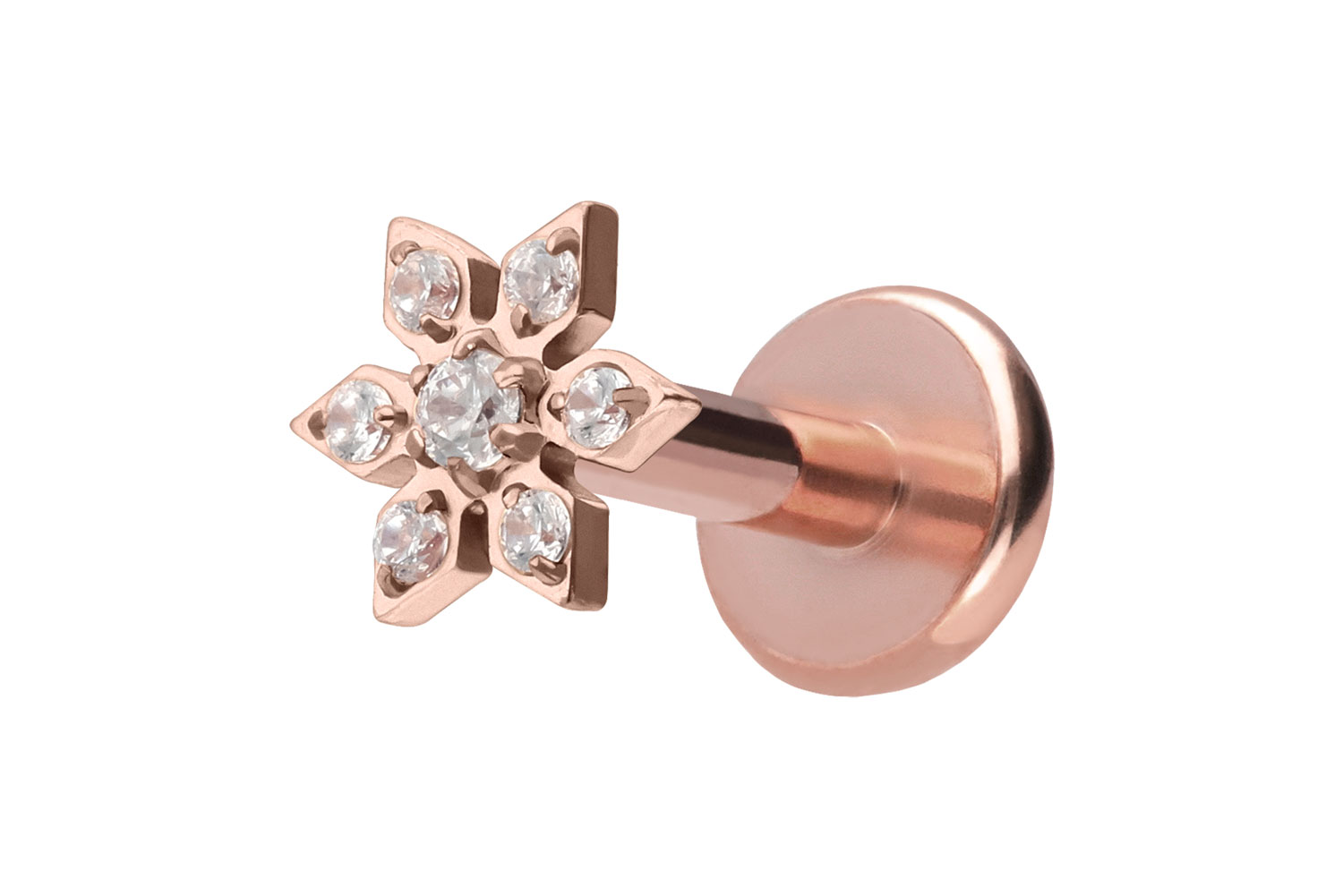 Titan Labret Piercing mit Push Fit KRISTALLBLUME